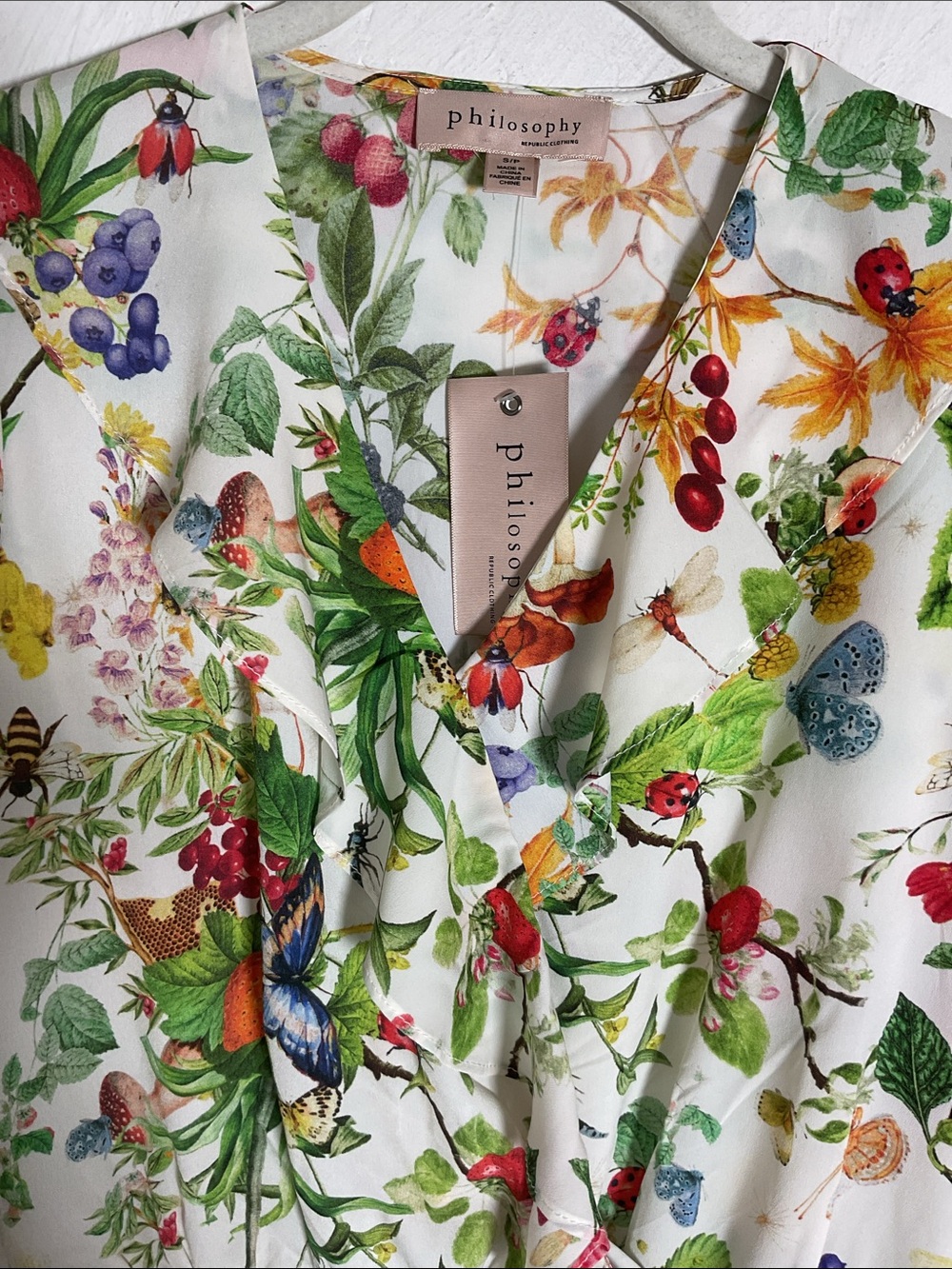 Philosophy Republic Clothing Summer Fiesta Floral Fruit Ruffle Blouse Sz S NWT - Picture 2 of 10